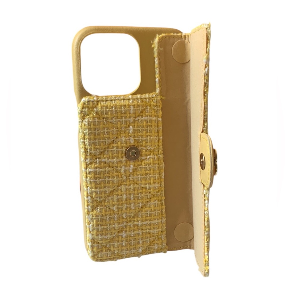 📲CHANEL Style Multicolor Tweed iPhone 13 Pro-Max with Gold Accent 📲 - Picture 3 of 7